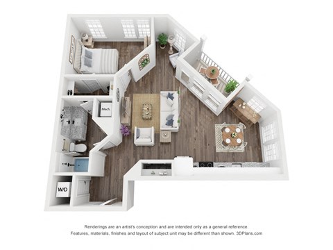 Floor plan for 1 bed, 1 bath, 867 sqft